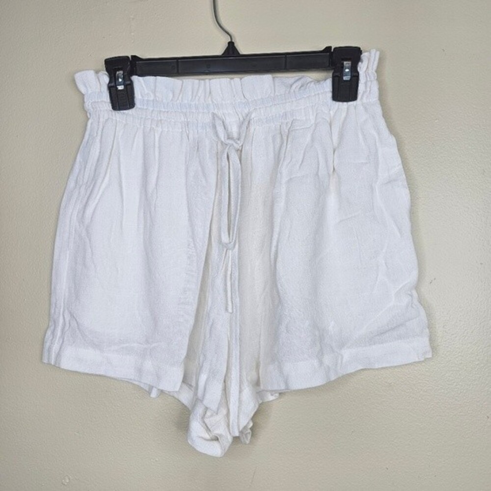 Pants store white paper bag waist with draw string linen blend shorts medium